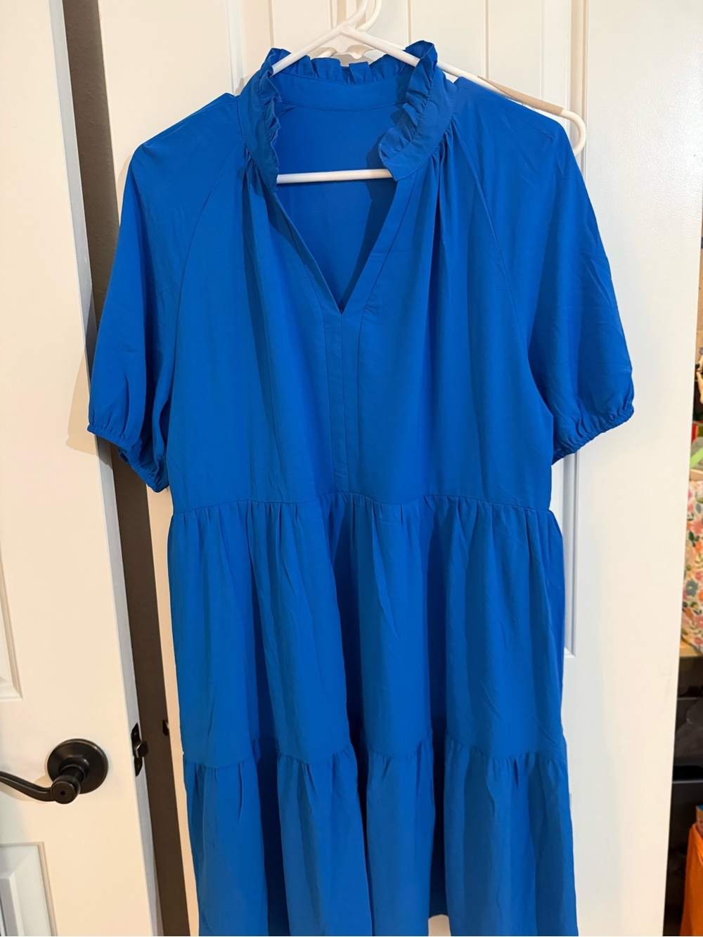 Women’s Blue V-Neck Ruffle Midi Dress